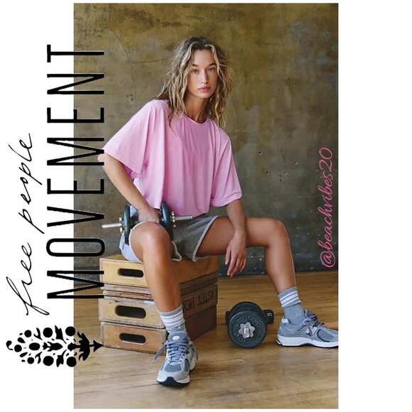 FP MOVEMENT BY FREE PEOPLE Tempo Cropped Boyfriend Tee Pink Aura Large NWOT - Picture 1 of 4